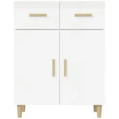 TRUE DEAL Buffet Blanc Brillant 69,5x34x89 Cm Bois D'ingénierie -Buffet et enfilade Soldes 67695084 3