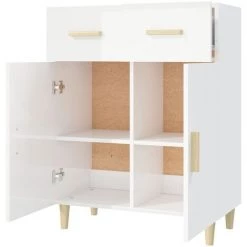 TRUE DEAL Buffet Blanc Brillant 69,5x34x89 Cm Bois D'ingénierie -Buffet et enfilade Soldes 67695084 4