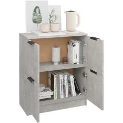TRUE DEAL Buffet Gris Béton 60x30x70 Cm Bois D'ingénierie -Buffet et enfilade Soldes 67695112 4