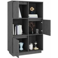 VIDAXL Buffet Gris 74x35x117 Cm Bois Massif De Pin - Gris -Buffet et enfilade Soldes 67700847 4