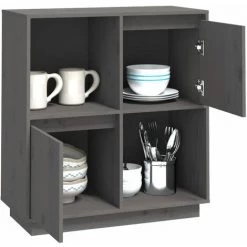 VIDAXL Buffet Gris 74x35x80 Cm Bois Massif De Pin - Gris 8 VIDAXL Buffet Gris 74x35x80 Cm Bois Massif De Pin - Gris -Buffet et enfilade Soldes 67701314 4