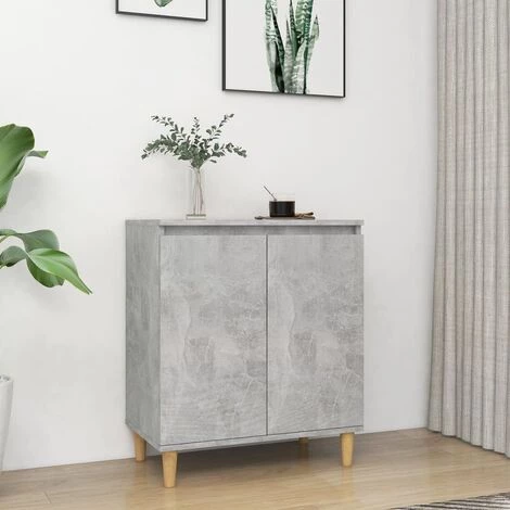 VIDAXL Buffet Avec Pieds En Bois Gris Béton 60x35x70 Cm Aggloméré - Gris 2 VIDAXL Buffet Avec Pieds En Bois Gris Béton 60x35x70 Cm Aggloméré - Gris – Image 2
