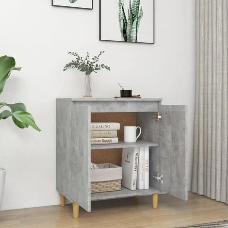 VIDAXL Buffet Avec Pieds En Bois Gris Béton 60x35x70 Cm Aggloméré - Gris 4 VIDAXL Buffet Avec Pieds En Bois Gris Béton 60x35x70 Cm Aggloméré - Gris – Image 4