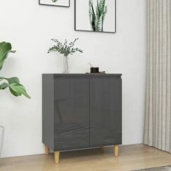 VIDAXL Buffet Avec Pieds En Bois Gris Brillant 60x35x70 Cm Aggloméré - Gris 6 VIDAXL Buffet Avec Pieds En Bois Gris Brillant 60x35x70 Cm Aggloméré - Gris -Buffet et enfilade Soldes 67701972 2