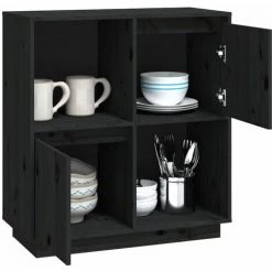 VIDAXL Buffet Noir 74x35x80 Cm Bois Massif De Pin - Noir -Buffet et enfilade Soldes 67701974 4