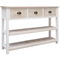 VIDAXL Buffet Blanc Et Marron 108x30x76 Cm Bois De Paulownia Massif - Blanc -Buffet et enfilade Soldes 67702317 3