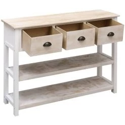 VIDAXL Buffet Blanc Et Marron 108x30x76 Cm Bois De Paulownia Massif - Blanc -Buffet et enfilade Soldes 67702317 4