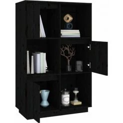VIDAXL Buffet Noir 74x35x117 Cm Bois Massif De Pin - Noir -Buffet et enfilade Soldes 67702352 4