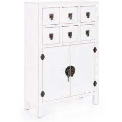 LES TENDANCES Bahut Bois MDF Blanc 2 Portes 6 Tiroirs Peno L 63 Cm