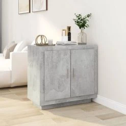 TRUE DEAL Buffet Gris Béton 80x40x75 Cm Bois D'ingénierie