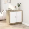 TRUE DEAL Buffet Blanc Et Chêne Sonoma 80x40x75 Cm Bois D'ingénierie