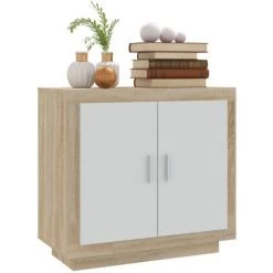TRUE DEAL Buffet Blanc Et Chêne Sonoma 80x40x75 Cm Bois D'ingénierie -Buffet et enfilade Soldes 68253601 4