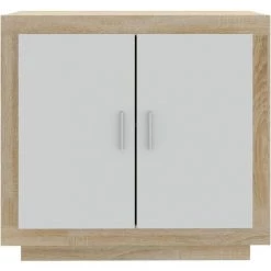 TRUE DEAL Buffet Blanc Et Chêne Sonoma 80x40x75 Cm Bois D'ingénierie -Buffet et enfilade Soldes 68253601 5