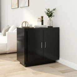 TRUE DEAL Buffet Noir 80x40x75 Cm Bois D'ingénierie
