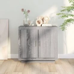 TRUE DEAL Buffet Sonoma Gris 80x40x75 Cm Bois D'ingénierie -Buffet et enfilade Soldes 68253652 3