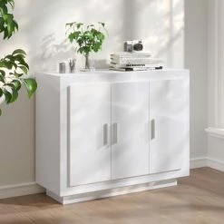 LangRay Meubles Buffet Blanc Brillant 92x35x75 Cm Bois D'ingénierie