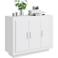 LangRay Meubles Buffet Blanc Brillant 92x35x75 Cm Bois D'ingénierie -Buffet et enfilade Soldes 68278313 4