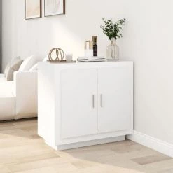 LangRay Meubles Buffet Blanc Brillant 80x40x75 Cm Bois D'ingénierie