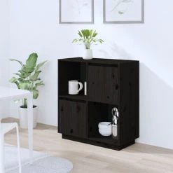 LangRay Meubles Buffet Noir 74x35x80 Cm Bois Massif De Pin