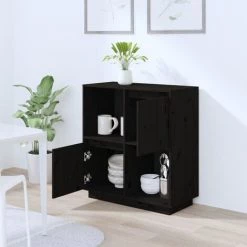 LangRay Meubles Buffet Noir 74x35x80 Cm Bois Massif De Pin 7 LangRay Meubles Buffet Noir 74x35x80 Cm Bois Massif De Pin -Buffet et enfilade Soldes 68278388 3