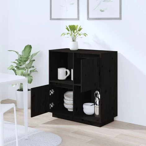 LangRay Meubles Buffet Noir 74x35x80 Cm Bois Massif De Pin 3 LangRay Meubles Buffet Noir 74x35x80 Cm Bois Massif De Pin – Image 3