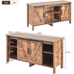 MODERNLUXE Buffet, Meuble De Rangement Avec étagères Réglables Et Portes Coulissantes Style Industriel, Pour Salle à Manger, Salon, 120x40x60,5cm, Marron Vintage -Buffet et enfilade Soldes 68469304 4