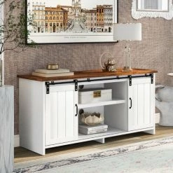 MODERNLUXE Buffet, Meuble De Rangement Avec étagères Réglables Et Portes Coulissantes Style Industriel, Pour Salle à Manger, Salon, 120x40x60,5cm, Blanc