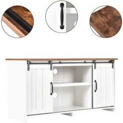 MODERNLUXE Buffet, Meuble De Rangement Avec étagères Réglables Et Portes Coulissantes Style Industriel, Pour Salle à Manger, Salon, 120x40x60,5cm, Blanc -Buffet et enfilade Soldes 68469353 4