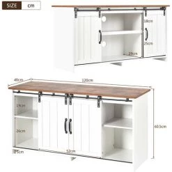 MODERNLUXE Buffet, Meuble De Rangement Avec étagères Réglables Et Portes Coulissantes Style Industriel, Pour Salle à Manger, Salon, 120x40x60,5cm, Blanc -Buffet et enfilade Soldes 68469353 5