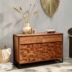 OVIALA Buffet 2 Portes Et 2 Tiroirs En Acacia Massif - Marron -Buffet et enfilade Soldes 68588939 3