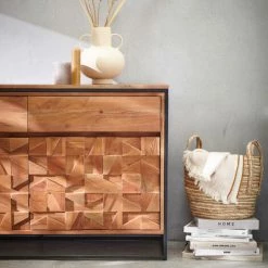 OVIALA Buffet 2 Portes Et 2 Tiroirs En Acacia Massif - Marron -Buffet et enfilade Soldes 68588939 4