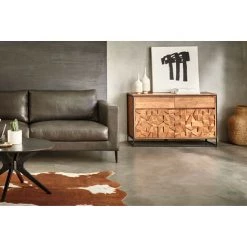 OVIALA Buffet 2 Portes Et 2 Tiroirs En Acacia Massif - Marron -Buffet et enfilade Soldes 68588939 5