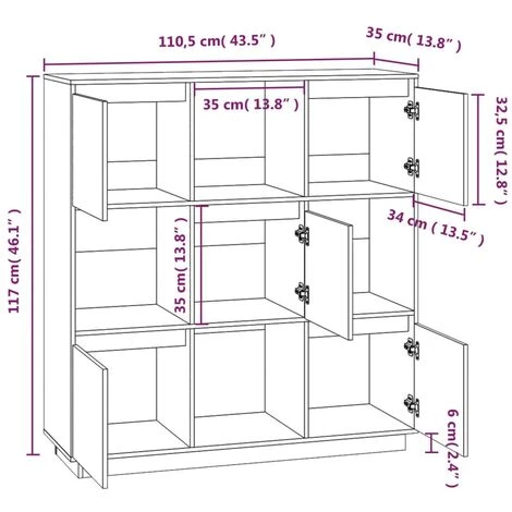 Buffet Blanc 110,5x35x117 Cm Bois Massif De Pin VidaXL - Blanc 3 Buffet Blanc 110,5x35x117 Cm Bois Massif De Pin VidaXL - Blanc – Image 3