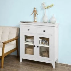 Buffet Commode Armoire De Rangement - Largeur 80cm - 2 Tiroirs 2 Portes- Coloris Blanc SoBuy® FSB05-W -Buffet et enfilade Soldes 7927870 3
