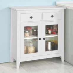 Buffet Commode Armoire De Rangement - Largeur 80cm - 2 Tiroirs 2 Portes- Coloris Blanc SoBuy® FSB05-W -Buffet et enfilade Soldes 7927870 4