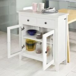 Buffet Commode Armoire De Rangement - Largeur 80cm - 2 Tiroirs 2 Portes- Coloris Blanc SoBuy® FSB05-W -Buffet et enfilade Soldes 7927870 5