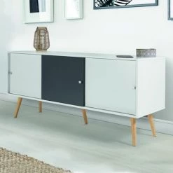 IDMARKET Buffet EFFIE Scandinave 3 Portes Bois Blanc Et Gris - Gris