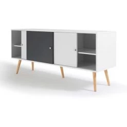 IDMARKET Buffet EFFIE Scandinave 3 Portes Bois Blanc Et Gris - Gris -Buffet et enfilade Soldes 9588620 3